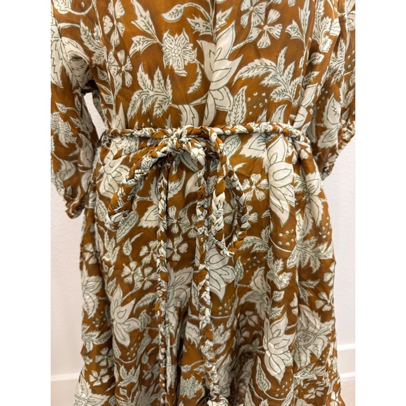 Hannah Artwear Silk Floral Mini Dress Ochre Brown Woodblock Print Size 1 - Picture 4 of 9